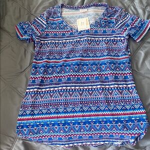 LuLaRoe Geometric Blue and Pink Top